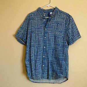 Printed Denim Short Sleeved button up